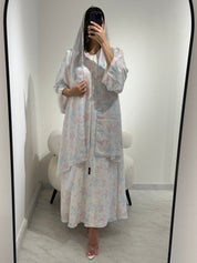 C RTW 1366 White Floral Mist Printed Abaya