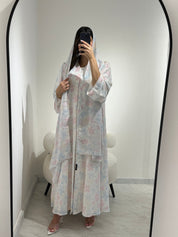 C RTW 1366 White Floral Mist Printed Abaya