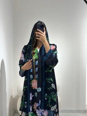 C RTW 1367 Black Tropical Printed Abaya