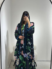 C RTW 1367 Black Tropical Printed Abaya