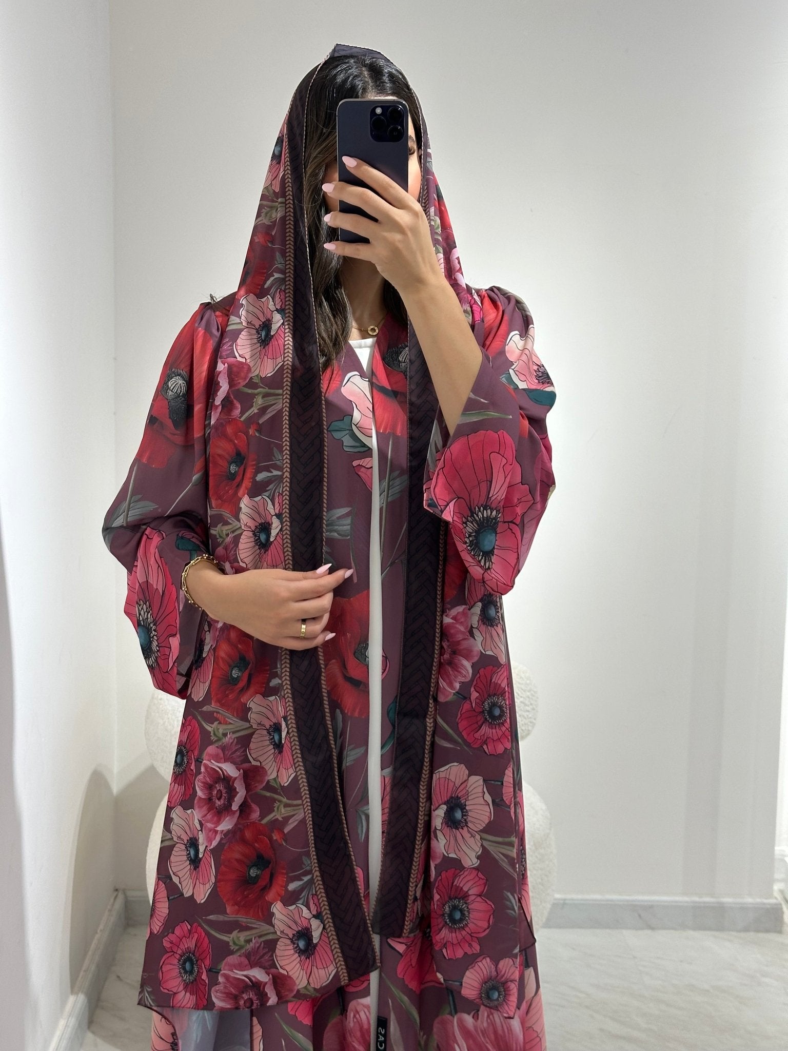 C RTW 1370 Rouge Hibiscus Printed Abaya
