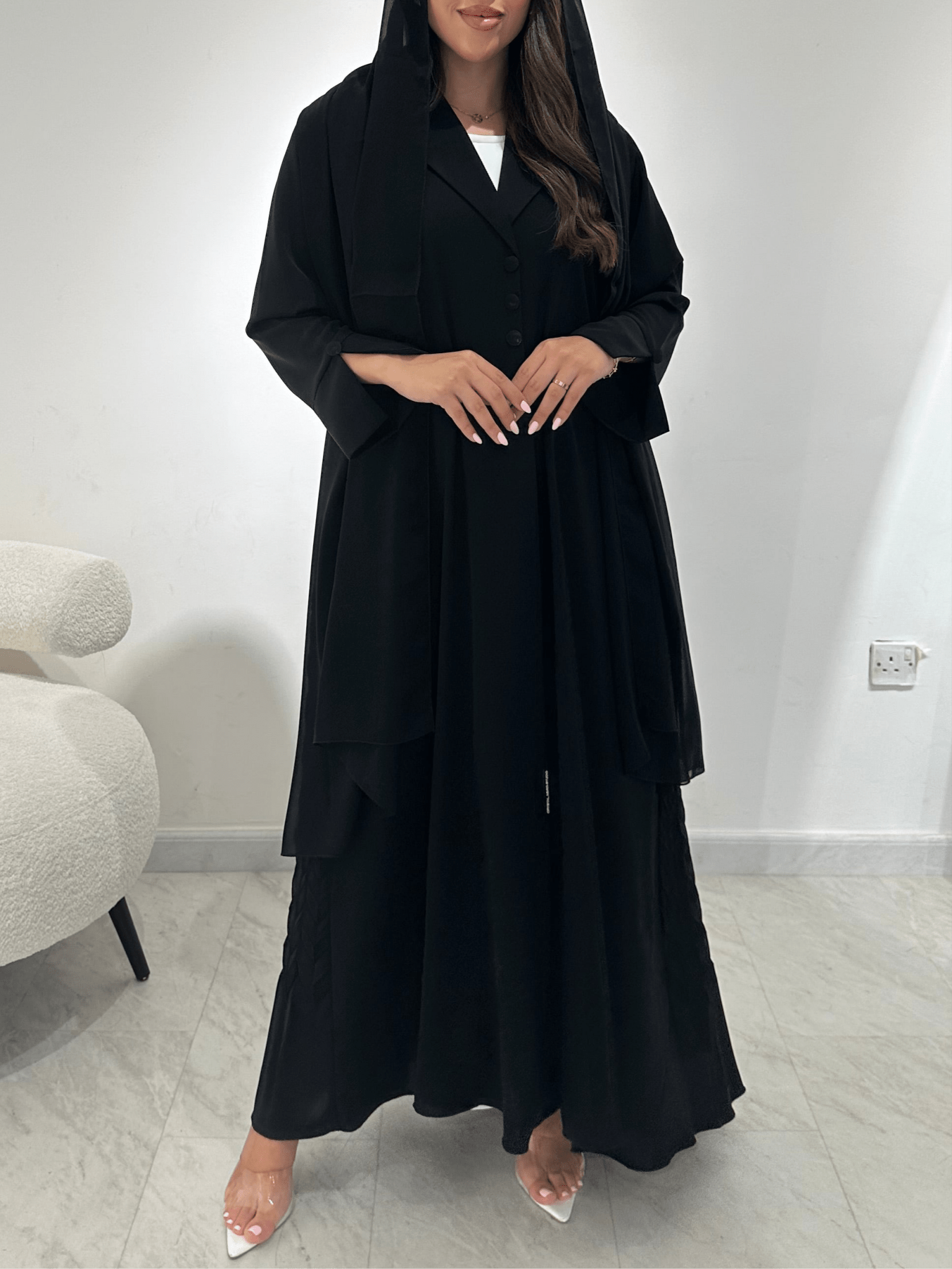 C RTW 1384-01 Black Coat Abaya