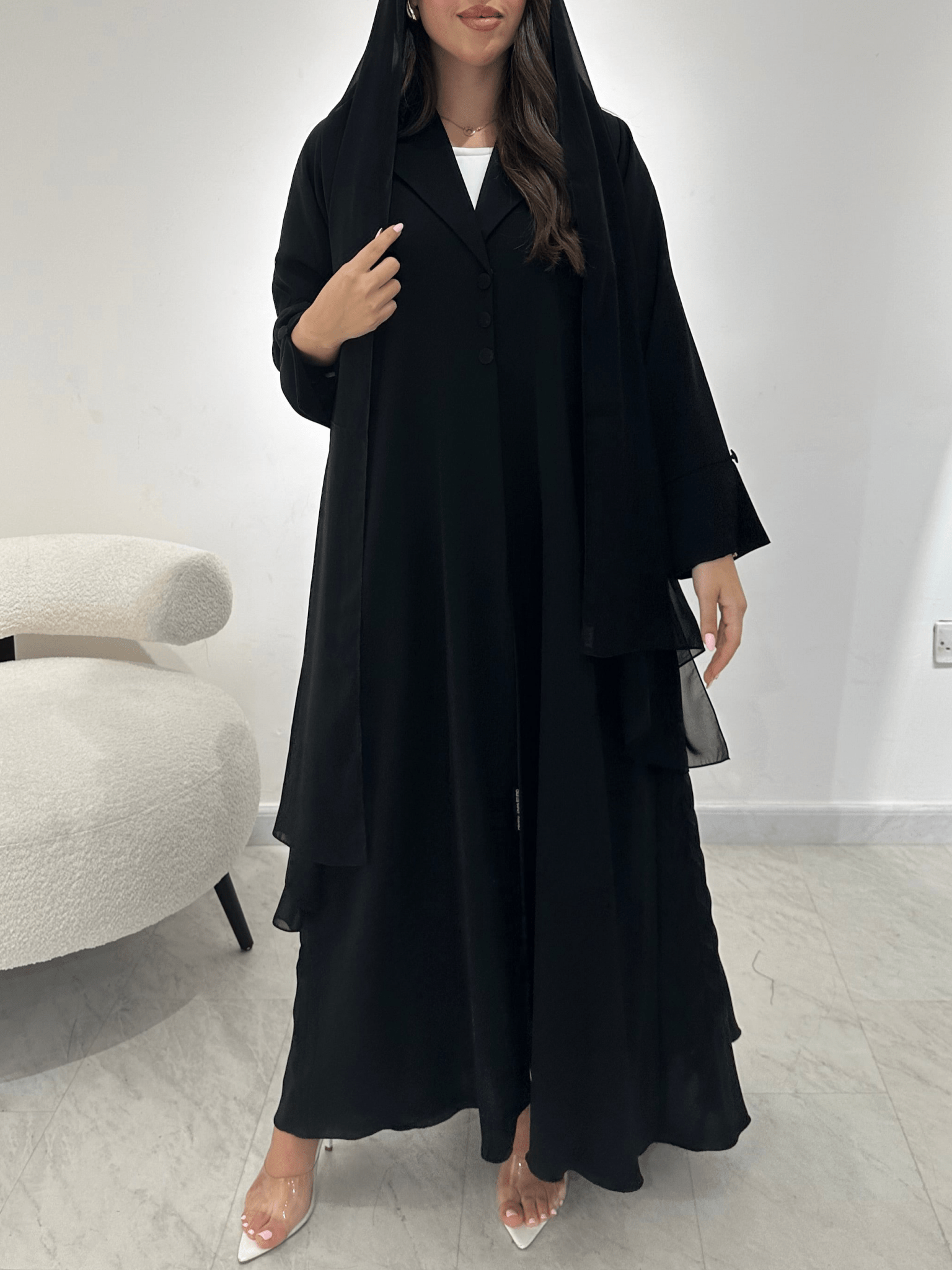 C RTW 1384-01 Black Coat Abaya