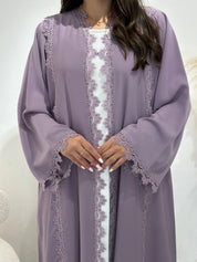 C RTW 1405 Mauve Floral Lace Abaya