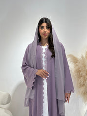 C RTW 1405 Mauve Floral Lace Abaya