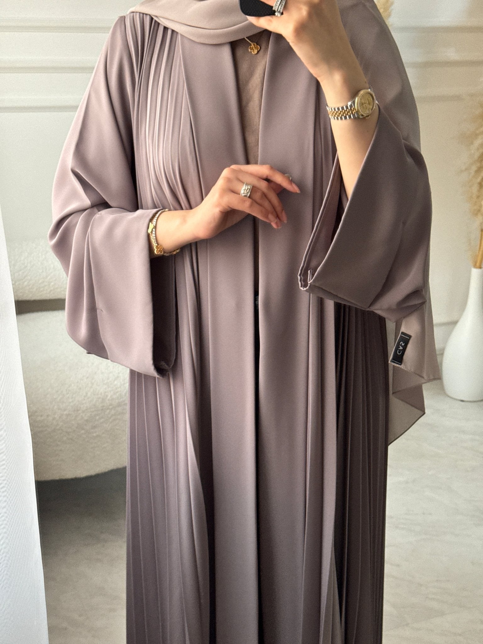 C RTW 1517-04 Ash Premium Nada Pleated Abaya