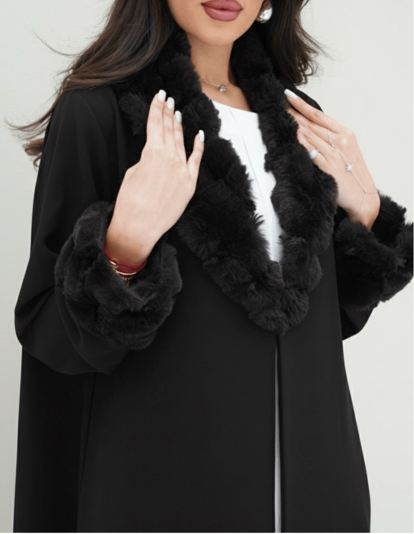 C RTW 1543 Black Fur Abaya