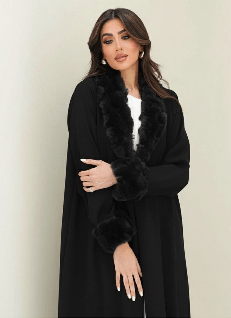 C RTW 1543 Black Fur Abaya