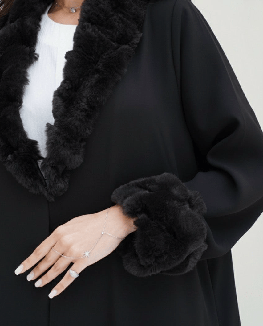 C RTW 1543 Black Fur Abaya