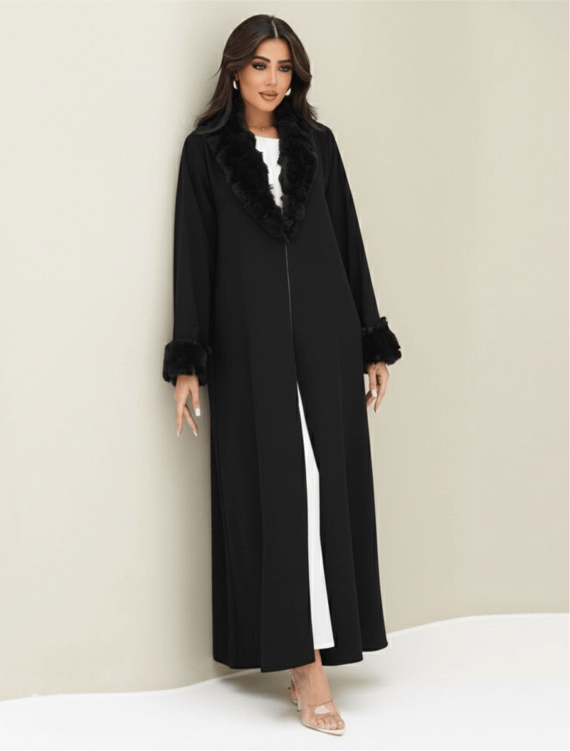 C RTW 1543 Black Fur Abaya