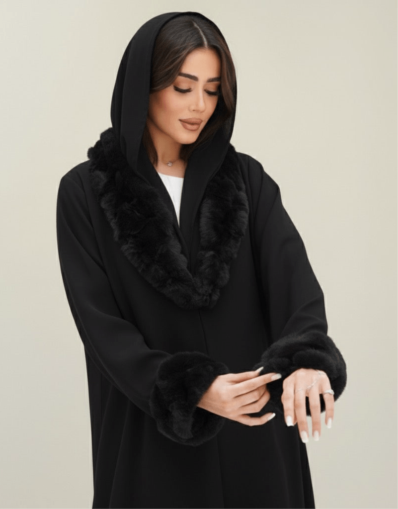 C RTW 1543 Black Fur Abaya