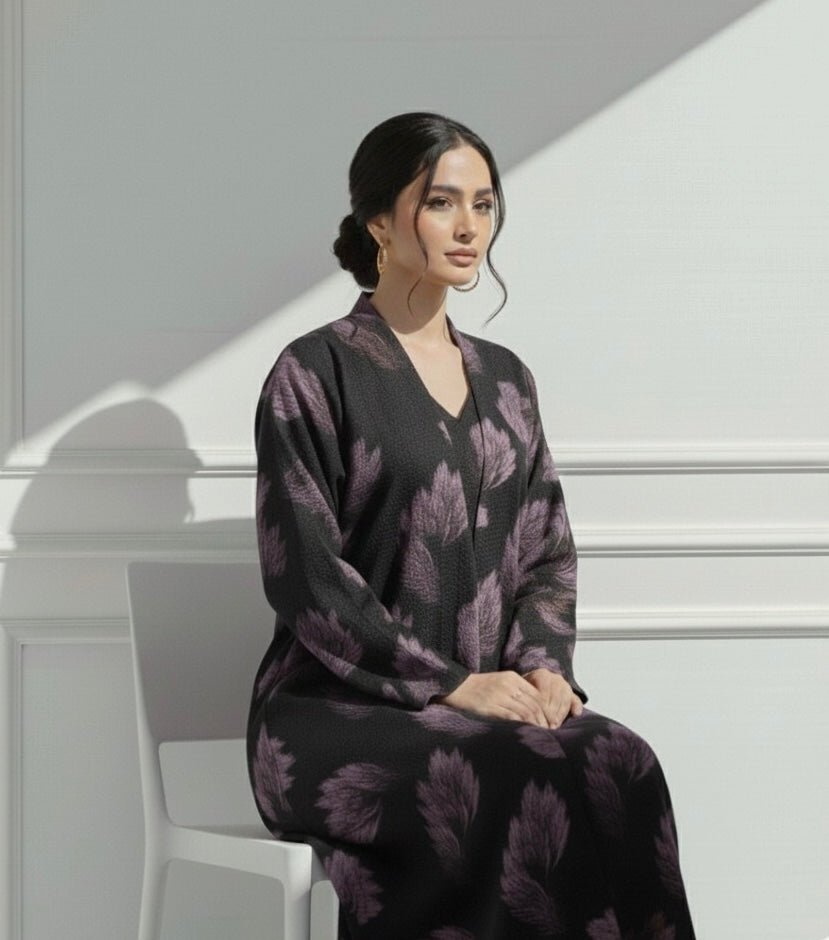 C RTW 1657 Purple Printed Abaya