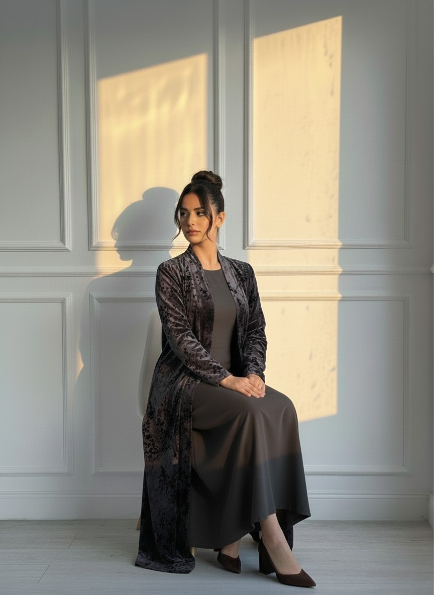 C RTW 1693 Purple Floral Velvet Abaya