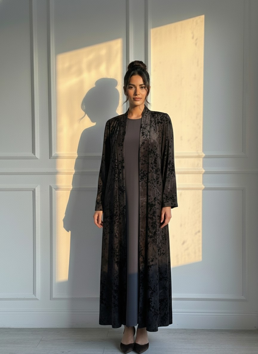C RTW 1693 Purple Floral Velvet Abaya