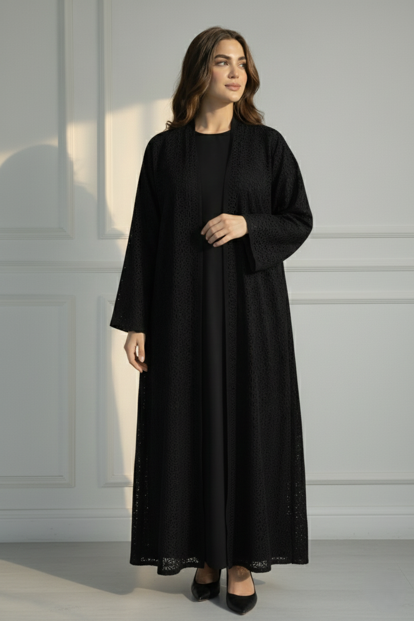 C RTW 1717-03 Black Dantel Abaya