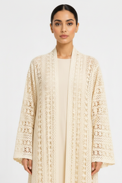 C RTW 1717-07 Cream Dantel Abaya