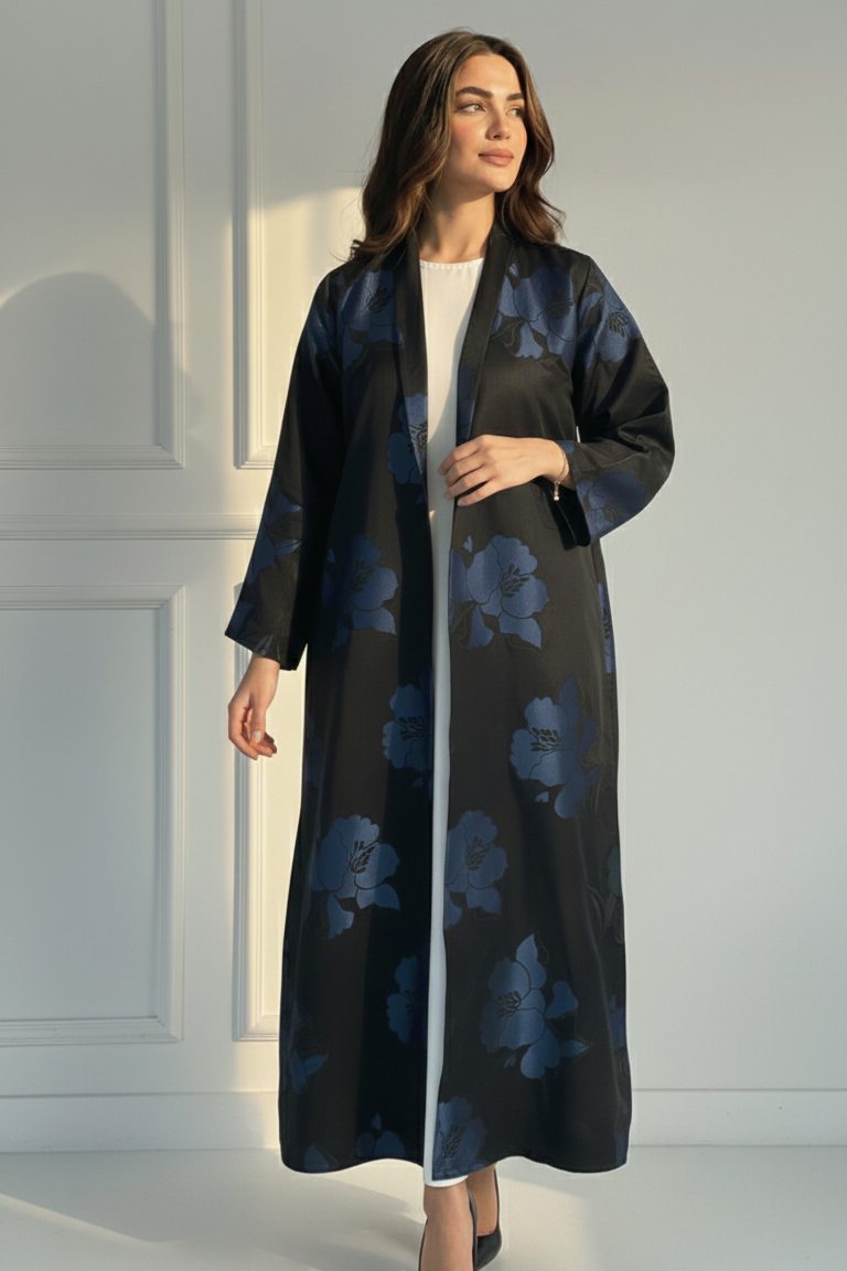 C RTW 1721-02 Dark Blue Floral Abaya