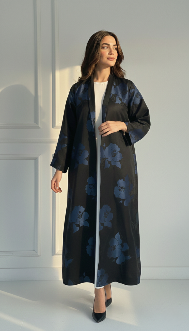 C RTW 1721-02 Dark Blue Floral Abaya