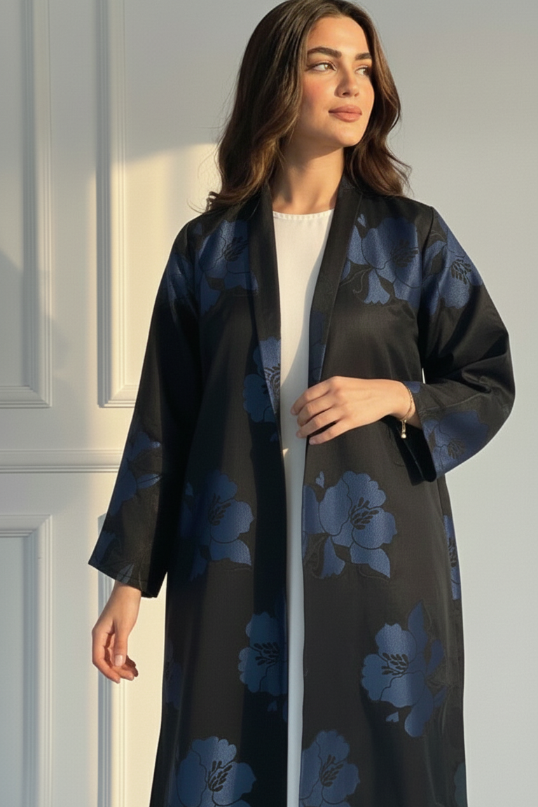 C RTW 1721-02 Dark Blue Floral Abaya