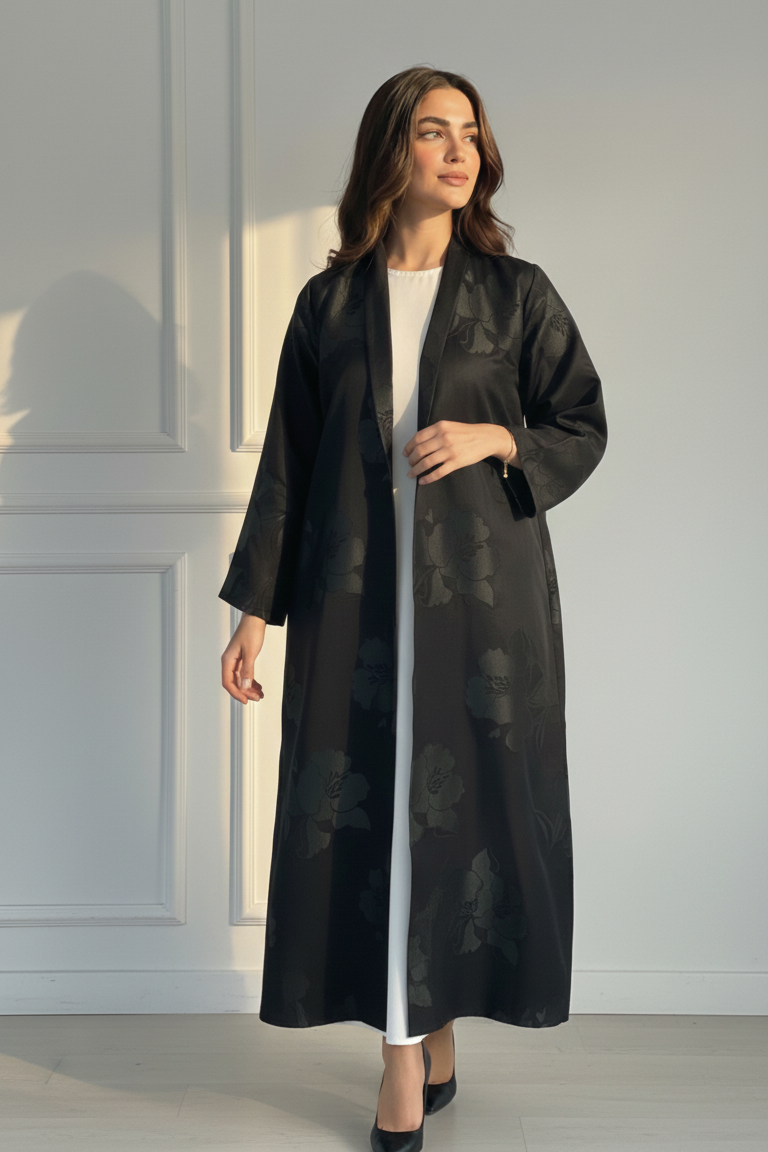 C RTW 1721-03 Black Floral Abaya