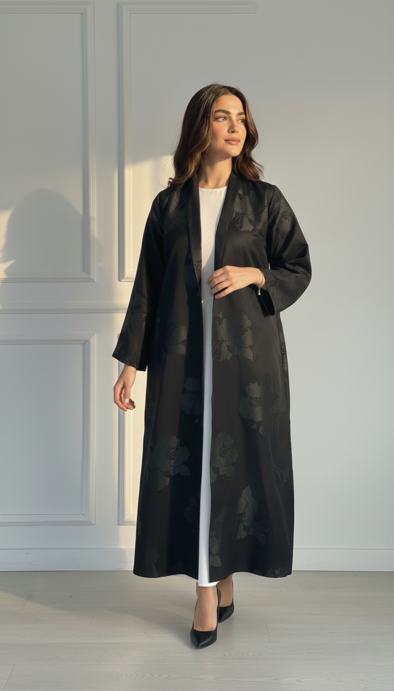 C RTW 1721-03 Black Floral Abaya