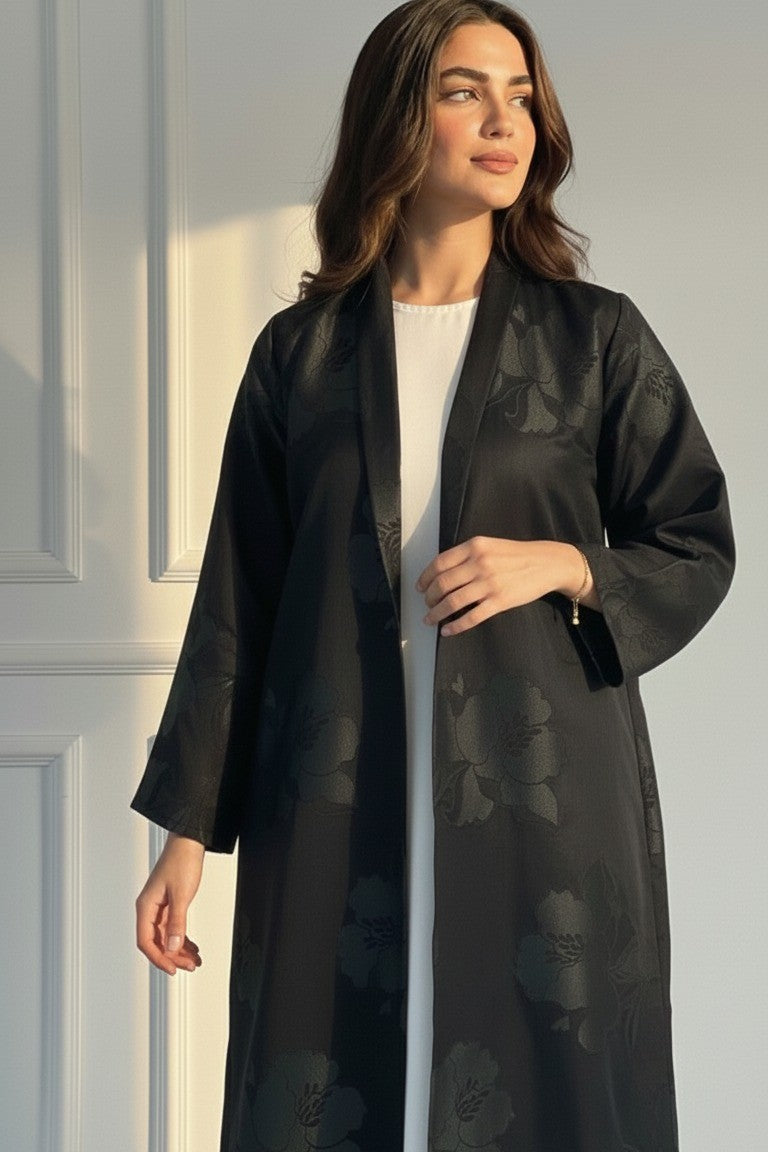 C RTW 1721-03 Black Floral Abaya