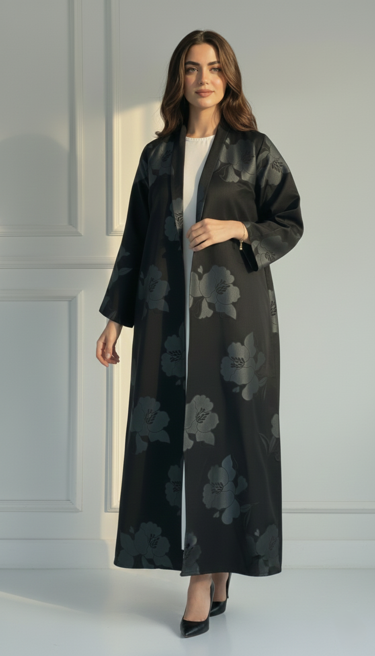 C RTW 1721-04 Grey Floral Abaya