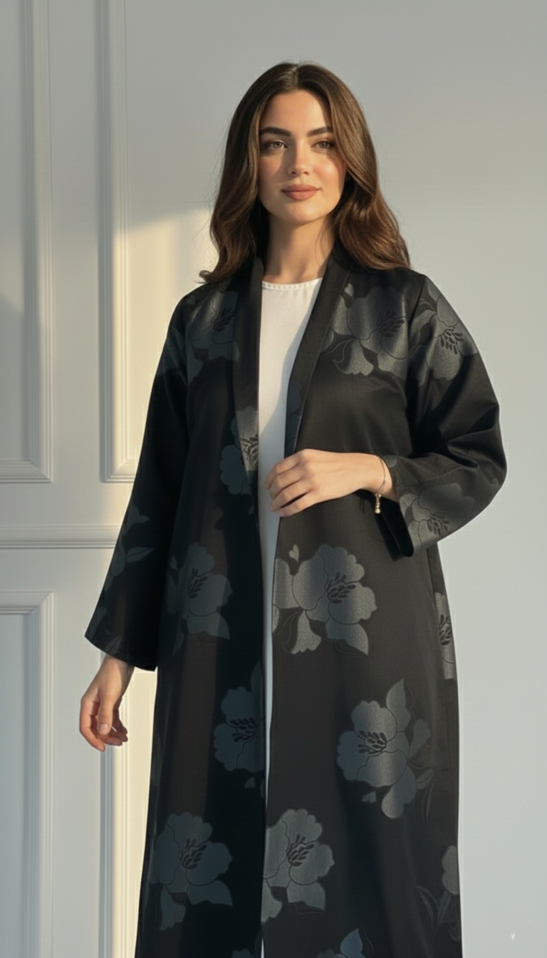 C RTW 1721-04 Grey Floral Abaya