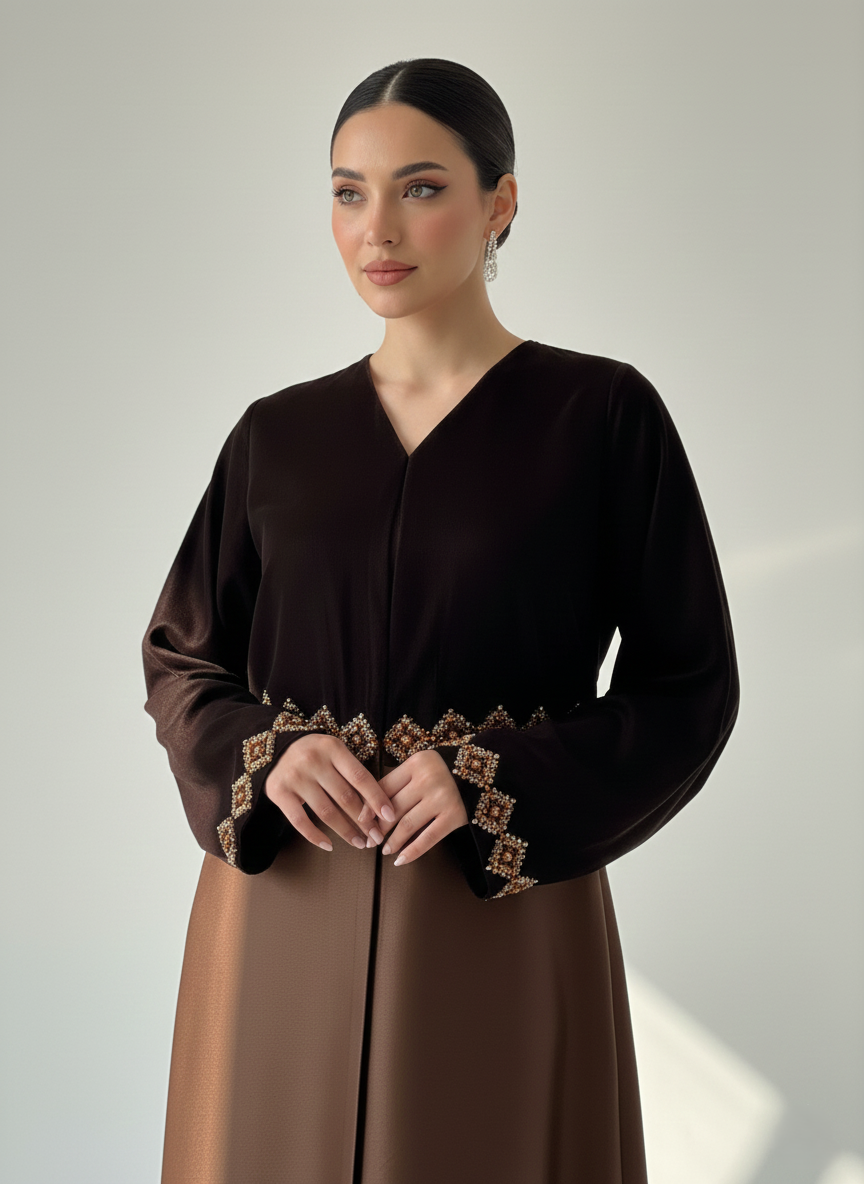 C RTW 1759 Coffee Brown Beaded Abaya