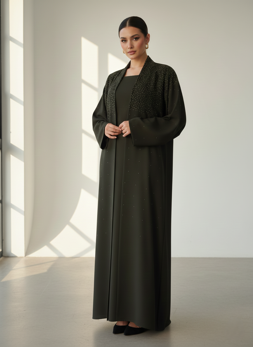 C RTW 1761 Pine Green Crystal Abaya