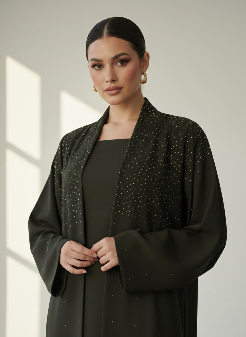 C RTW 1761 Pine Green Crystal Abaya