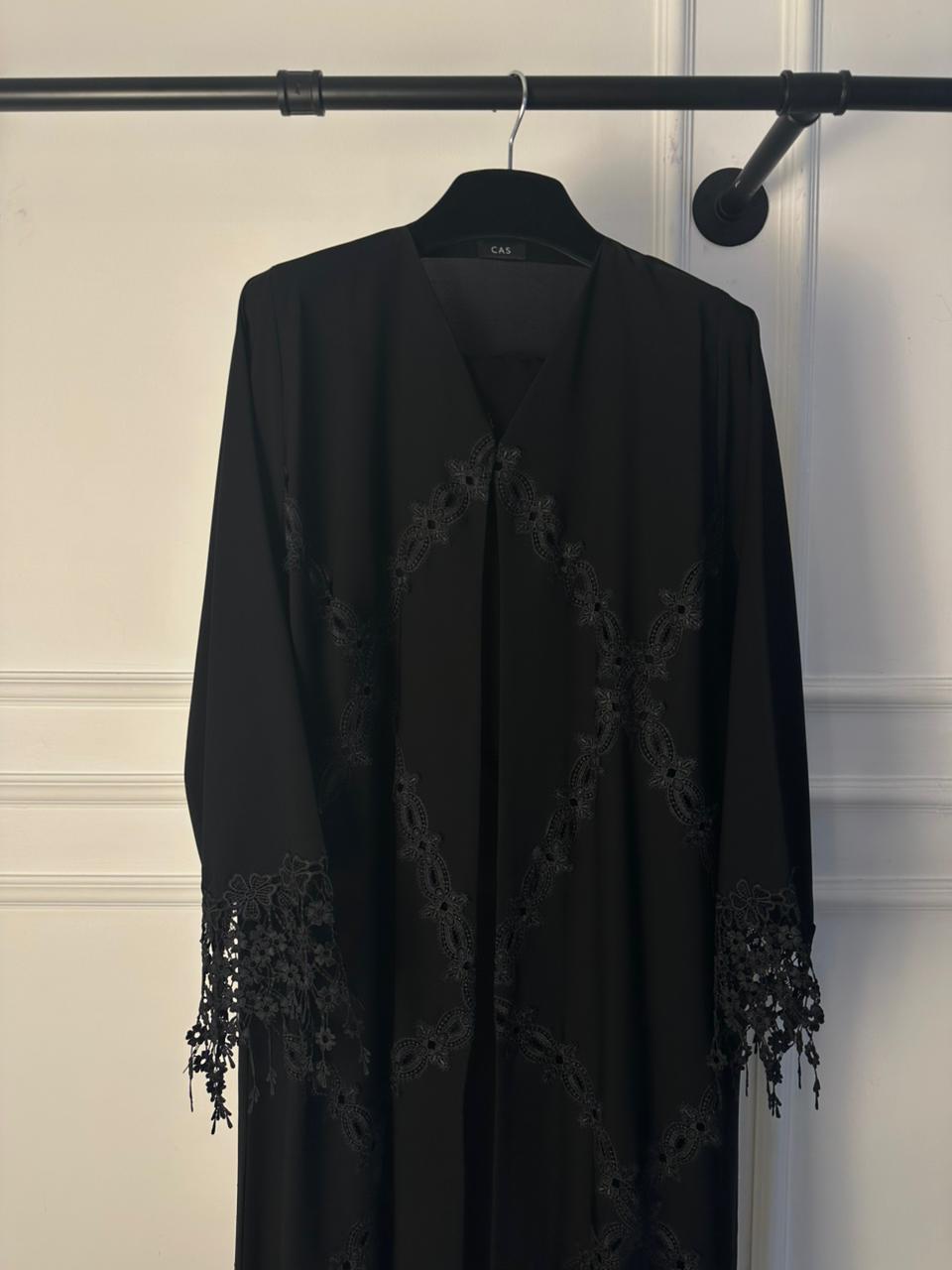 C RTW 1763 Black Floral Lace Abaya