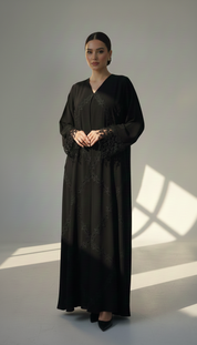 C RTW 1763 Black Floral Lace Abaya