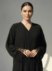 C RTW 1763 Black Floral Lace Abaya