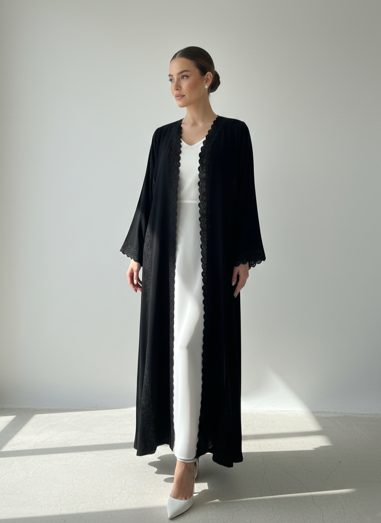 C RTW 1767 Black Lace Abaya