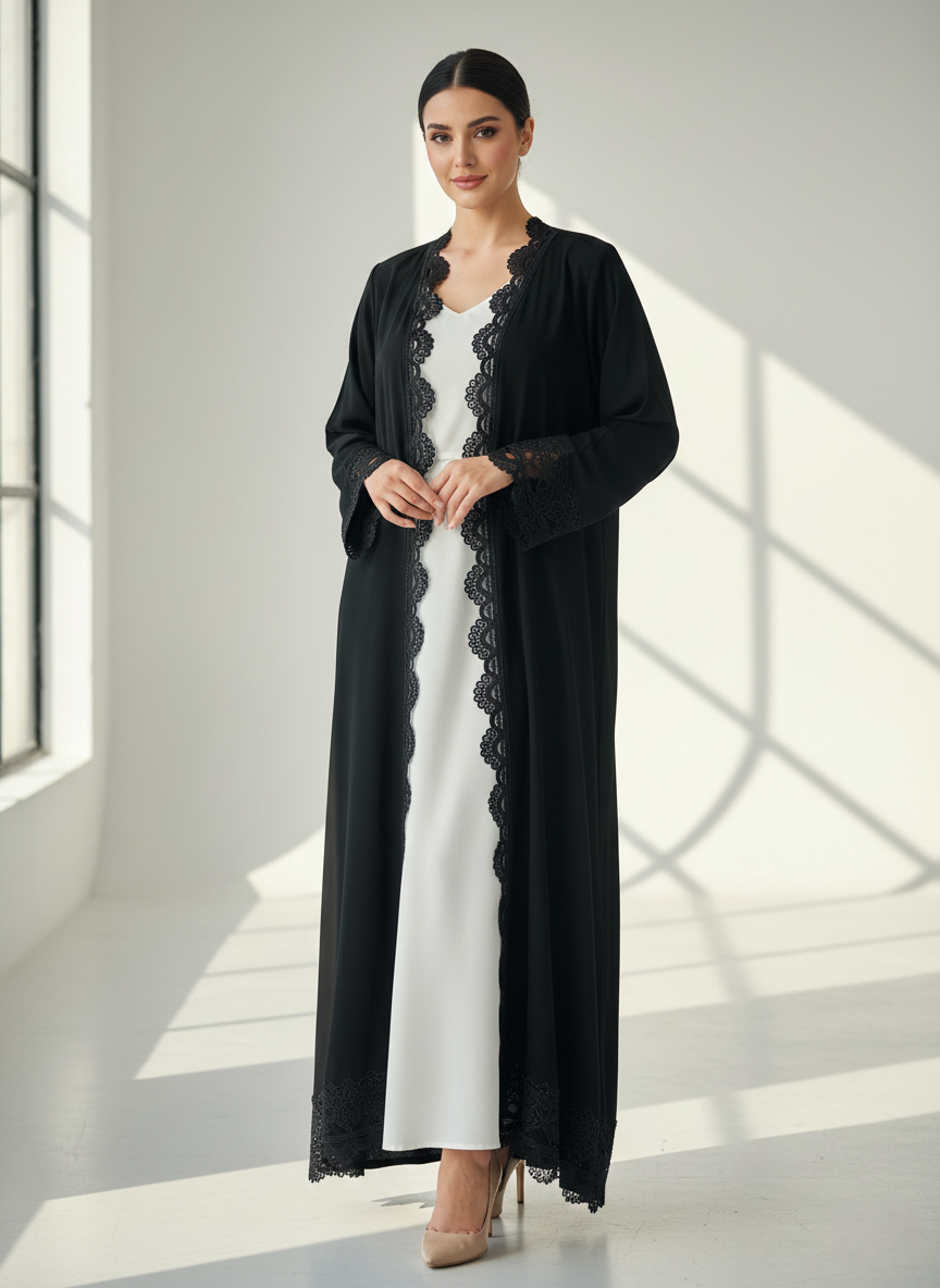 C RTW 1768 Black Lace Abaya