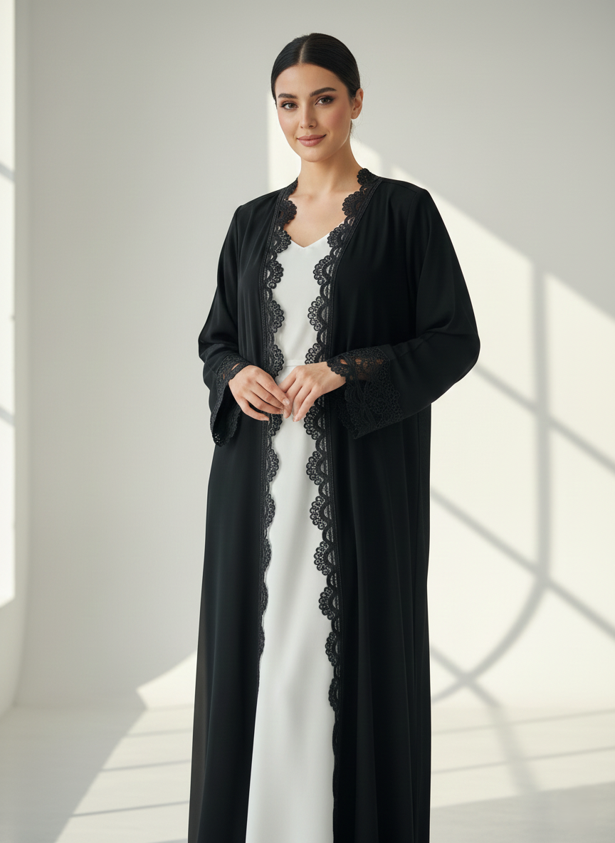 C RTW 1768 Black Lace Abaya