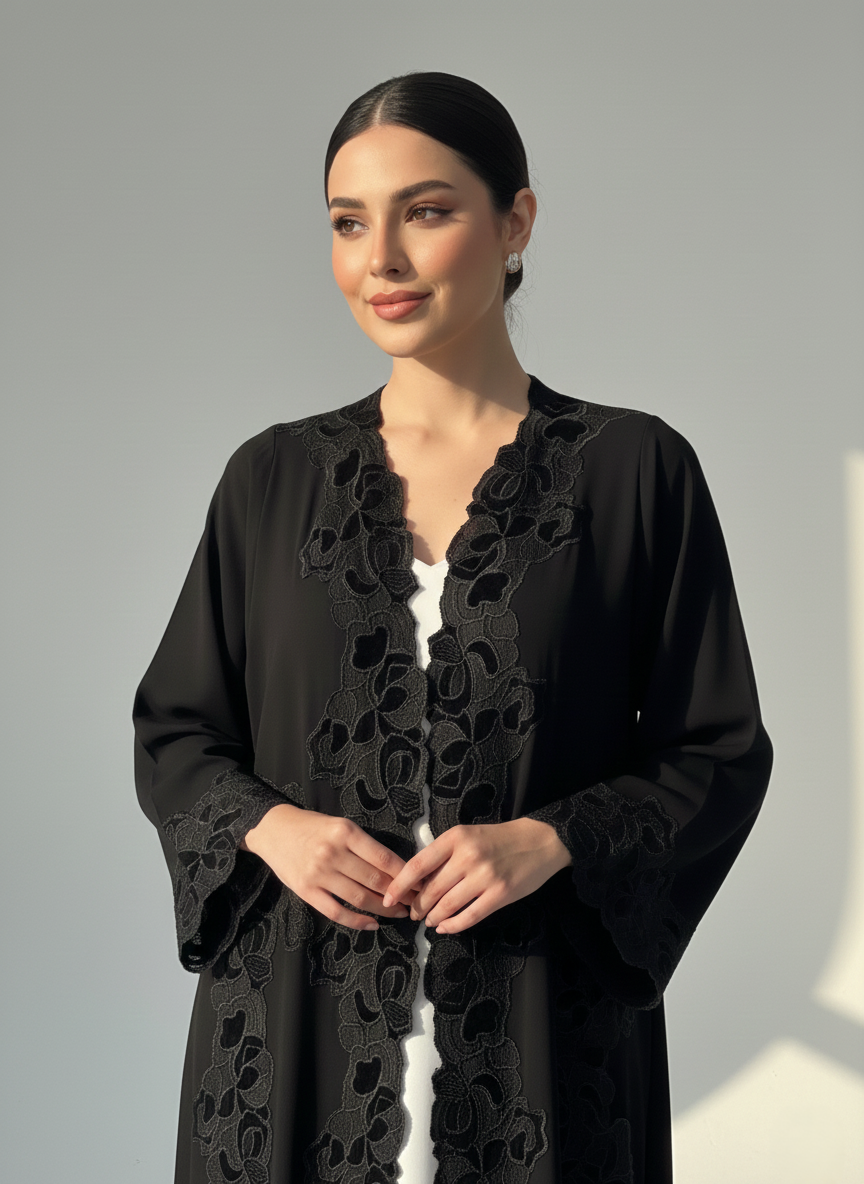 C RTW 1776 Black Velvet Lace Abaya