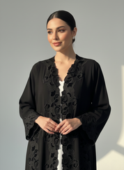 C RTW 1776 Black Velvet Lace Abaya