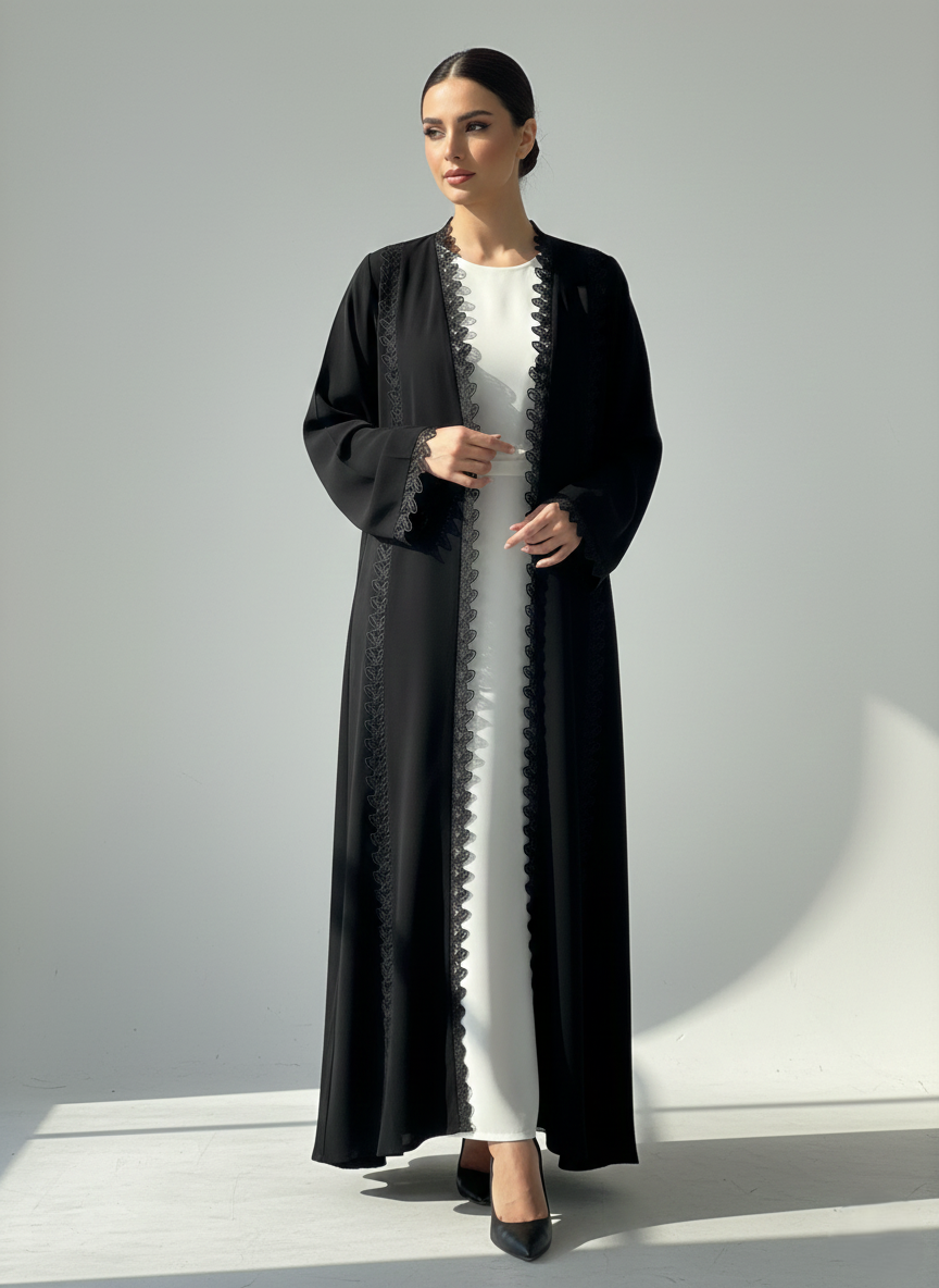C RTW 1777 Black Lace Abaya