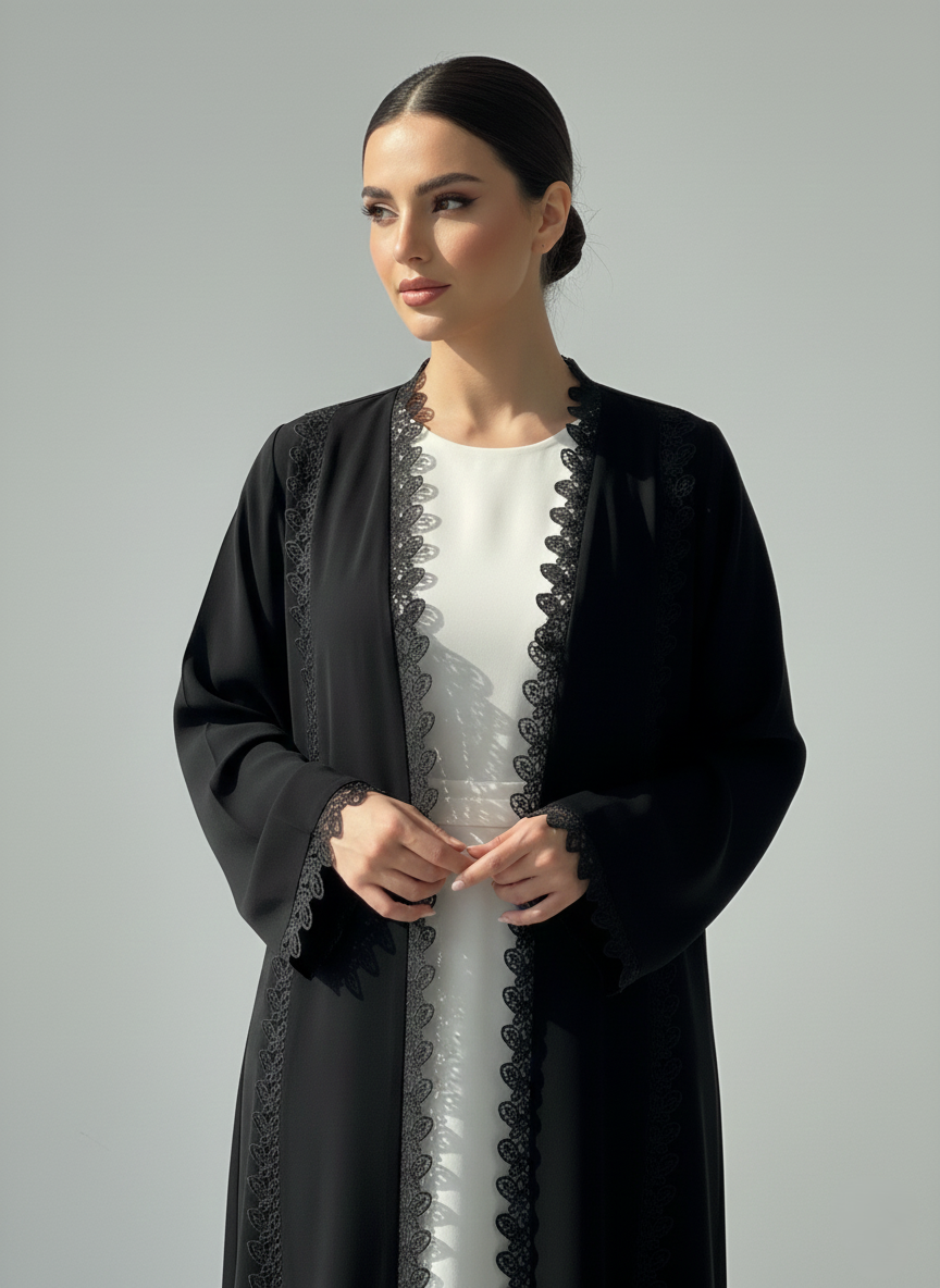C RTW 1777 Black Lace Abaya