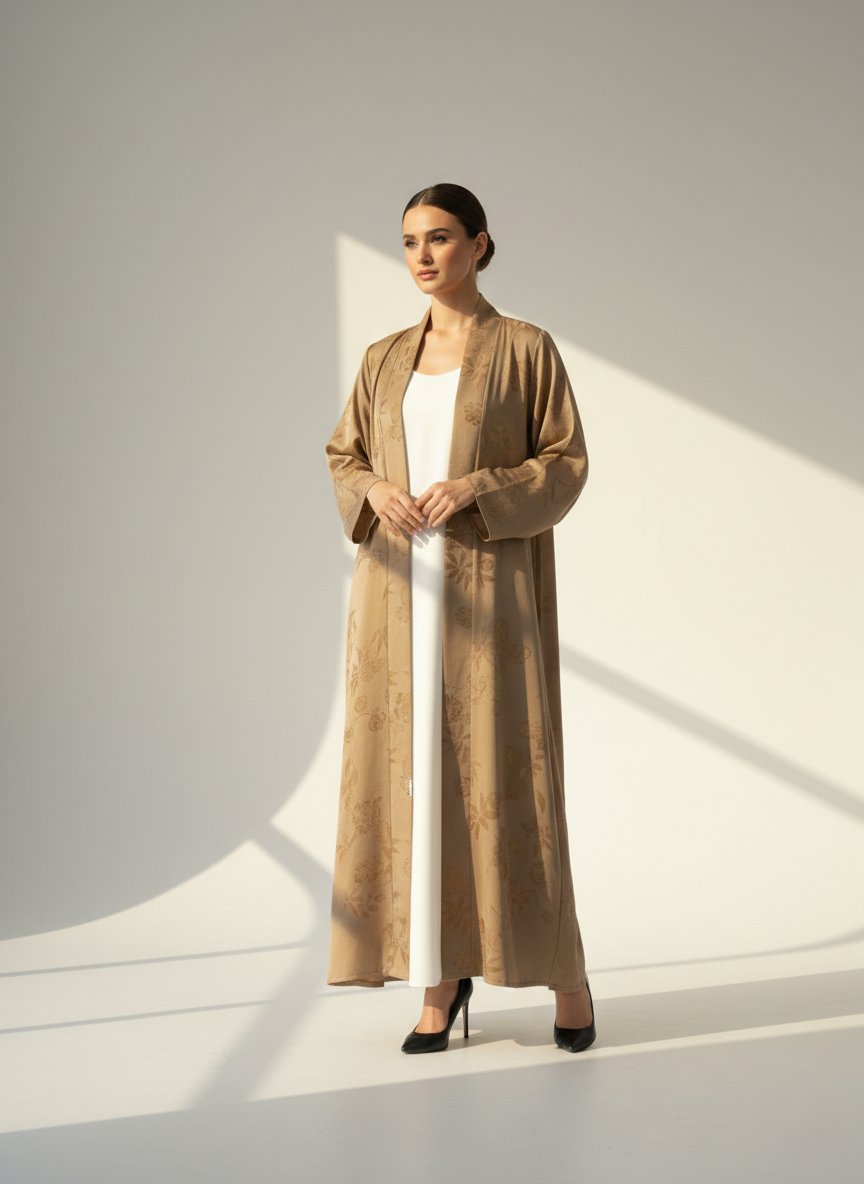 C RTW 1781-01 Beige Printed Abaya