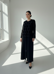 C RTW 1785 Black Velvet Dantel Abaya