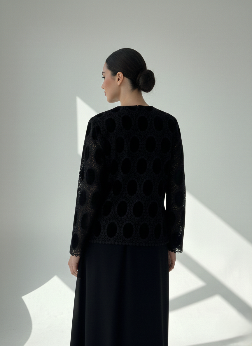 C RTW 1785 Black Velvet Dantel Abaya