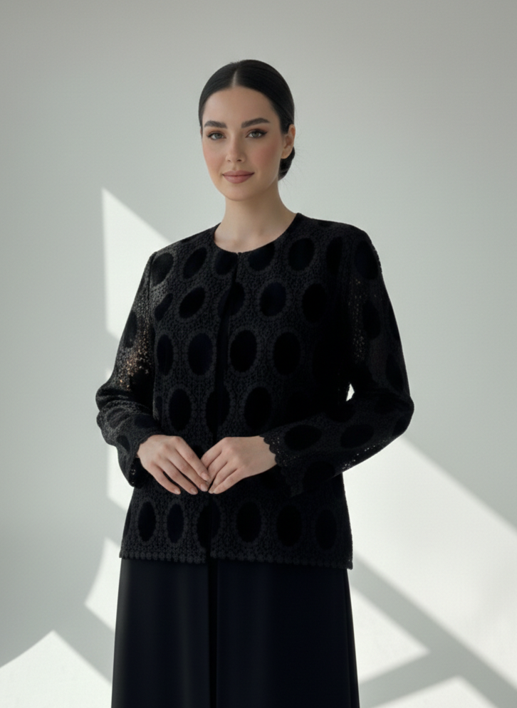 C RTW 1785 Black Velvet Dantel Abaya