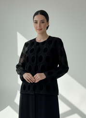 C RTW 1785 Black Velvet Dantel Abaya