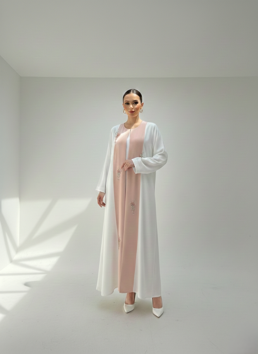C RTW 1794 Pale Pink Beaded Abaya