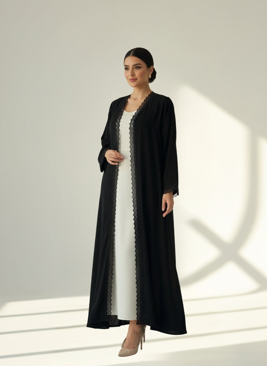 C RTW 1827 Black Crystal Lace Abaya