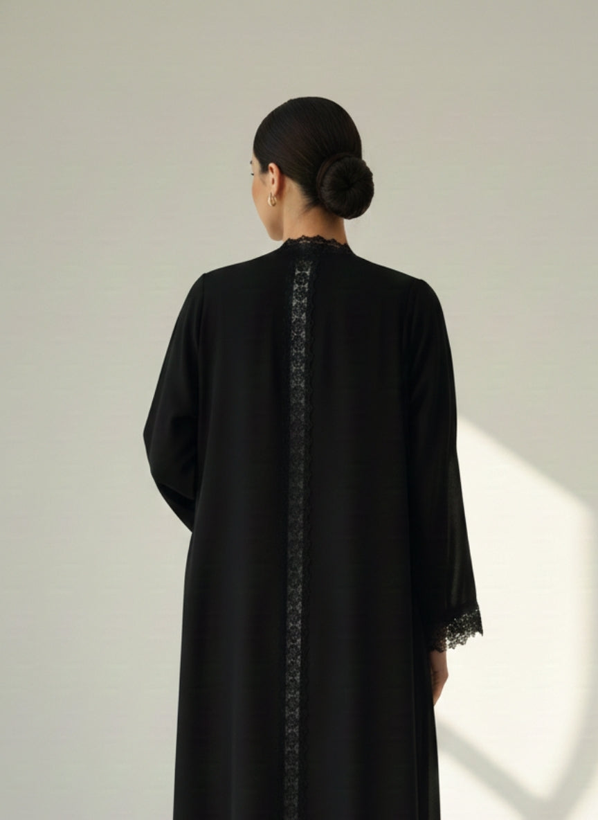 C RTW 1827 Black Crystal Lace Abaya