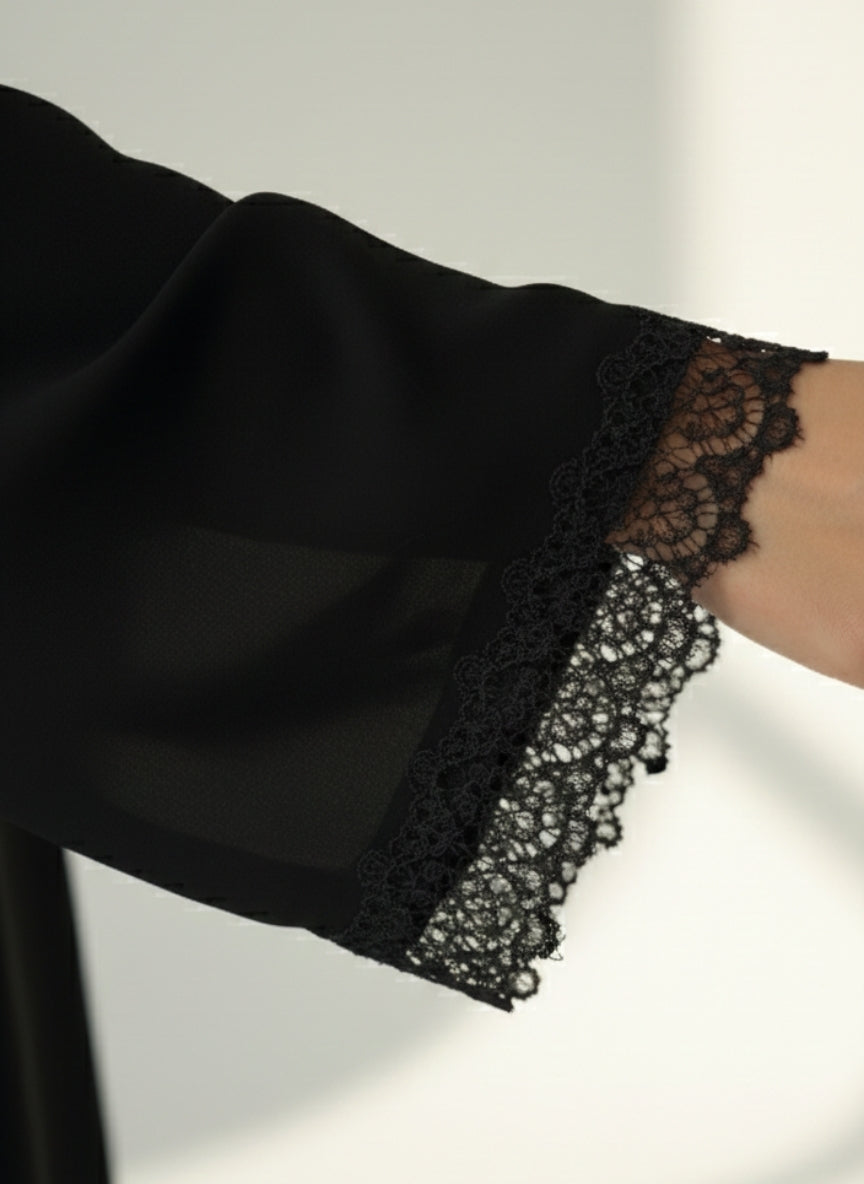 C RTW 1827 Black Crystal Lace Abaya